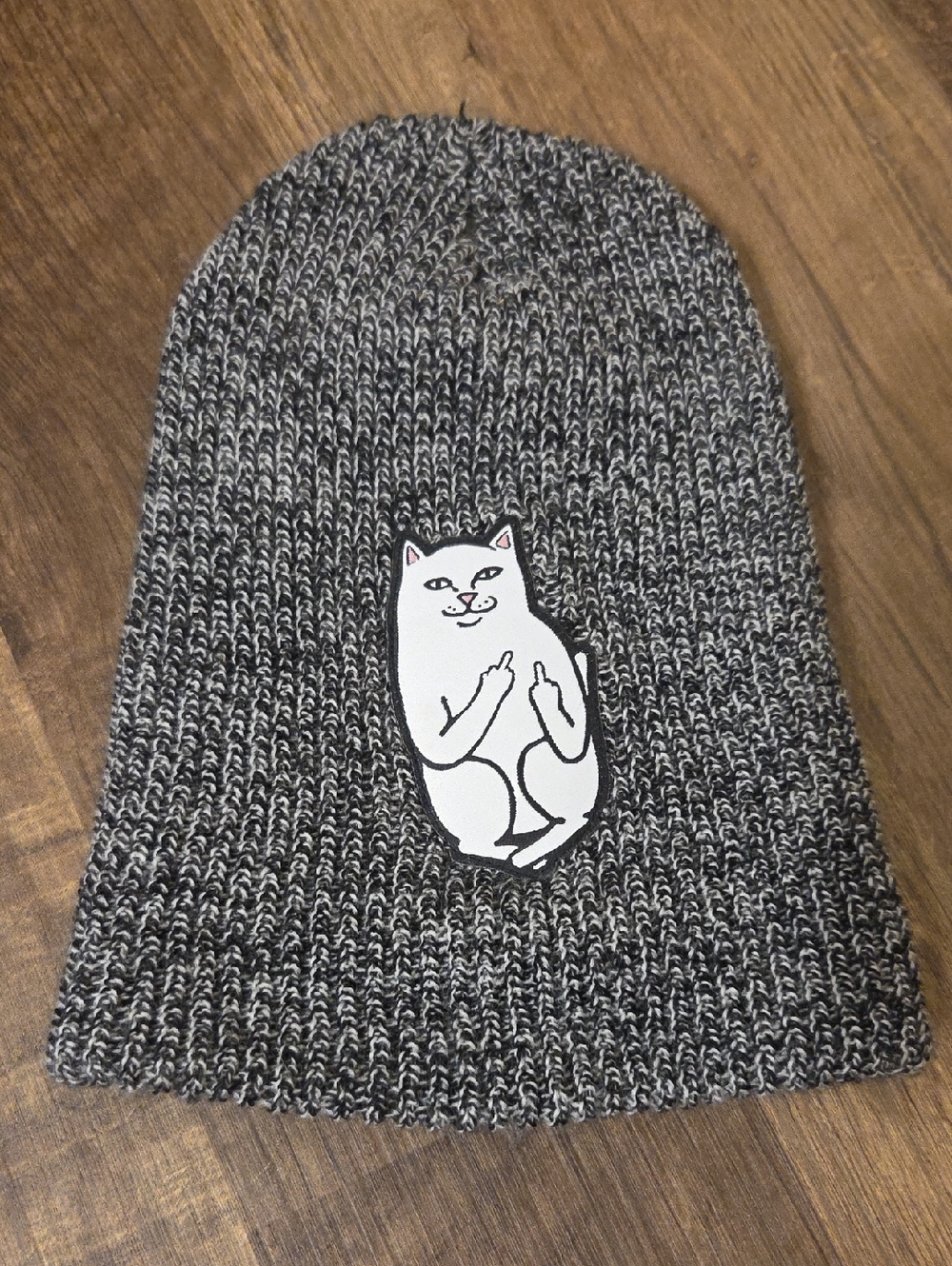 Rip N Dip Lord Nermal Cat Patch Knit Grey Speckled Beanie Skater Unisex Size OS